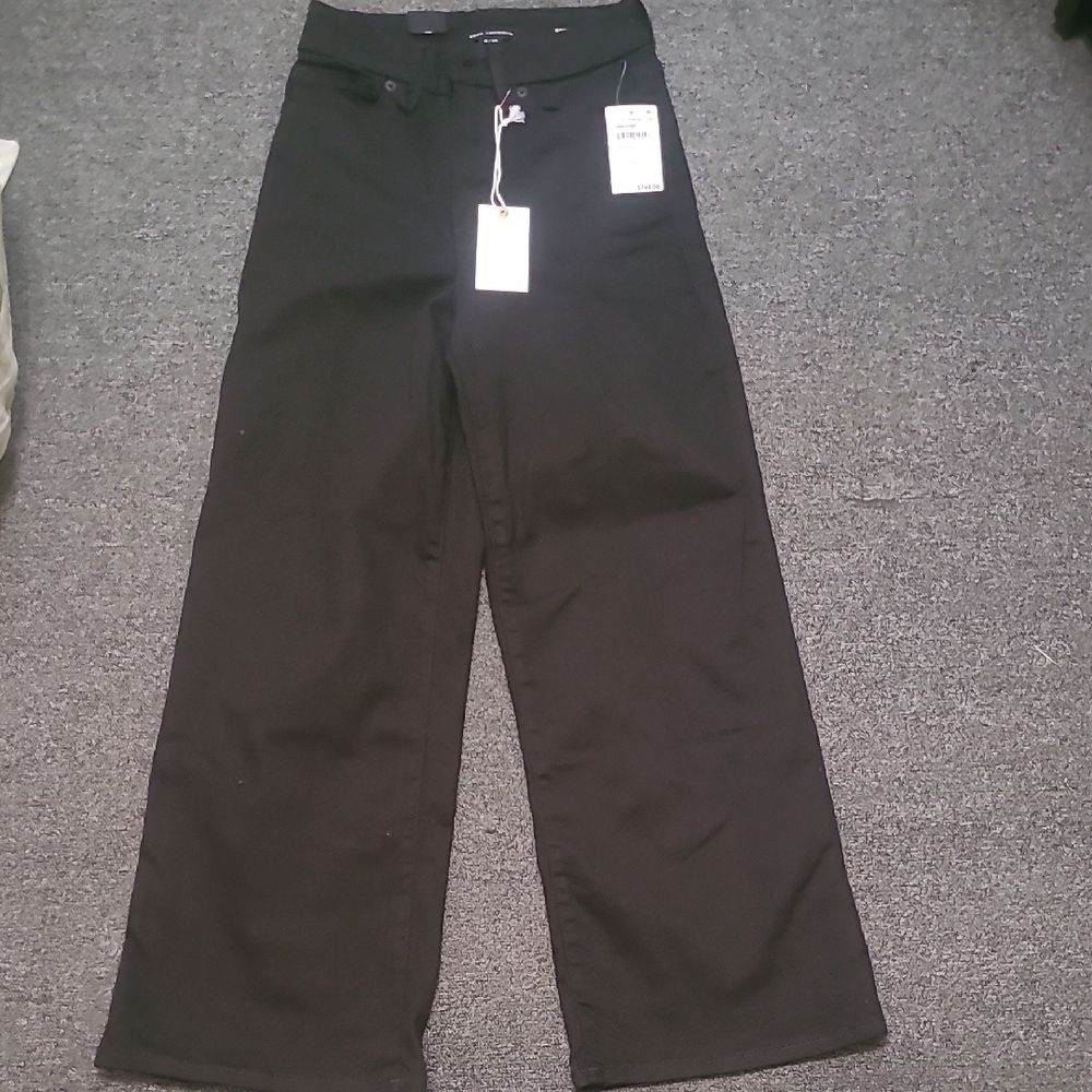 Good American Black Wide Leg Jeans Cropped